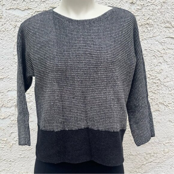 Eileen Fisher Grey/Black Boxy Cotton Knit Oversized Sweater - Picture 1 of 10